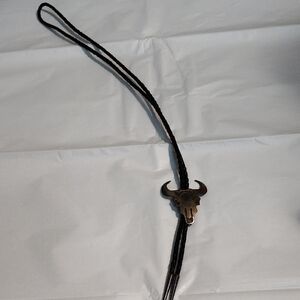 Vintage Black Leather and Sterling Bolo Tie